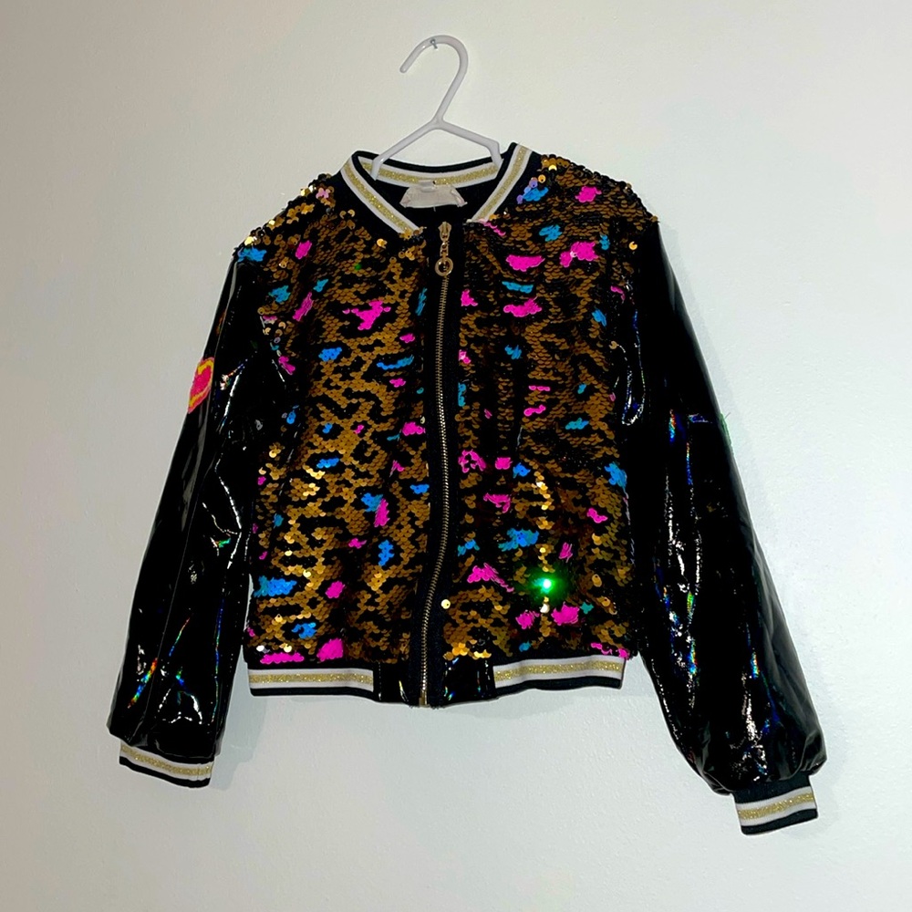 Girls sequin and faux leather jacket